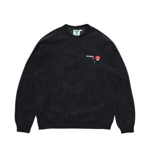 Stingwater Corduroy Melting logo Crewneck Sweatshirt Black Streetwear Sz L